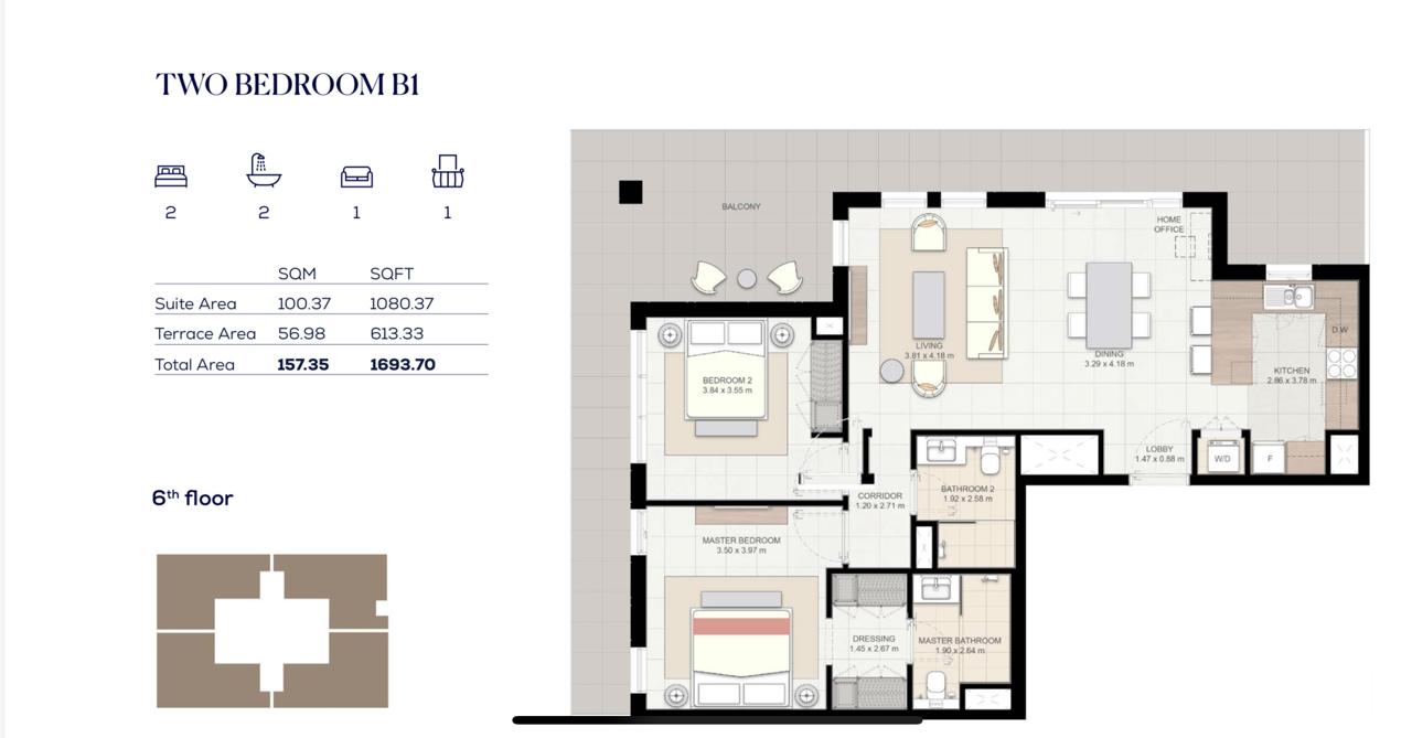 آپارتمان 2 خوابه با تراس بزرگ — مجتمع المروج، تصویر 5 از 5